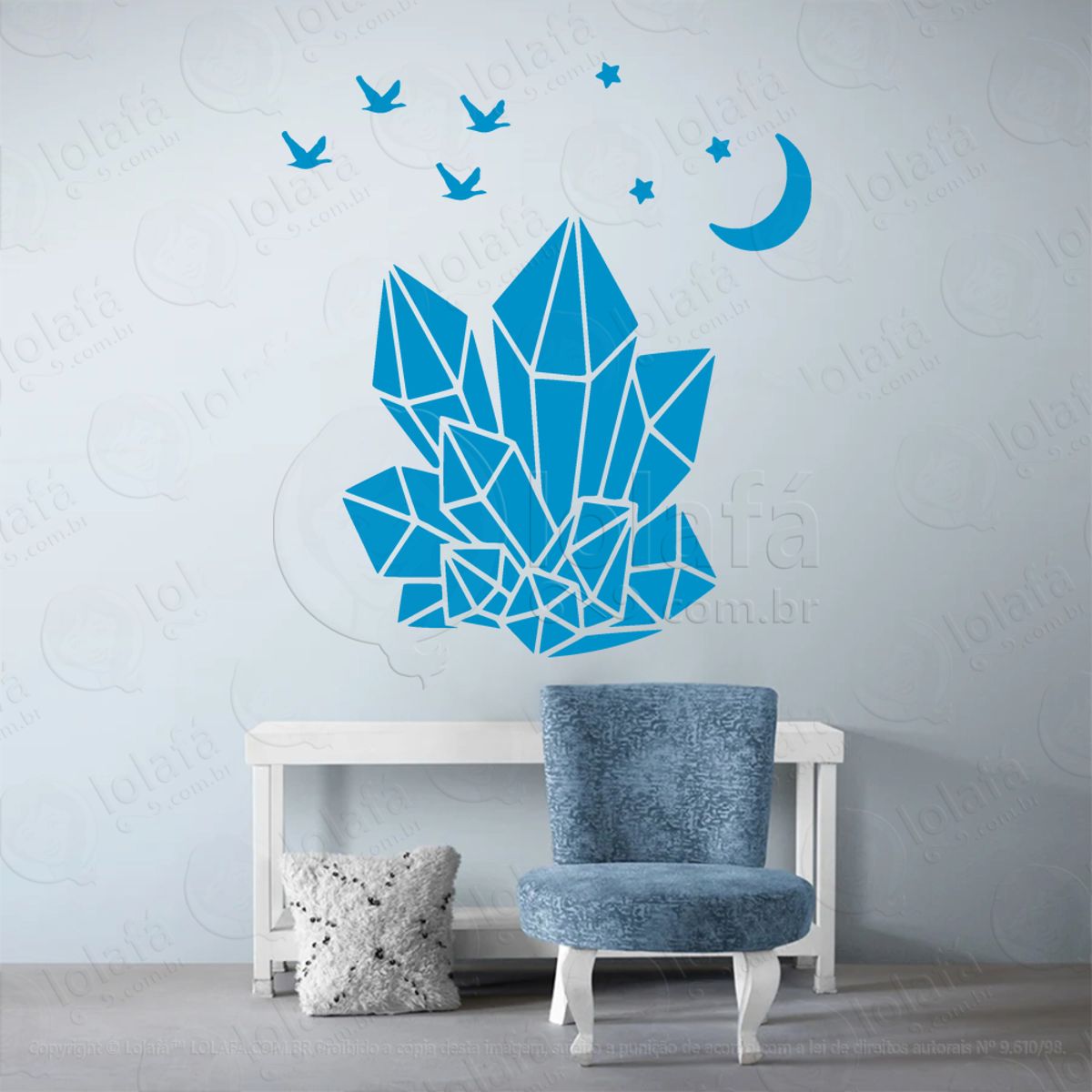 Cristais e Lua Crystals and Moon Adesivo de Parede Decorativo para Casa, Sala, Quarto, Vidro e Altar Ocultista Mod:14