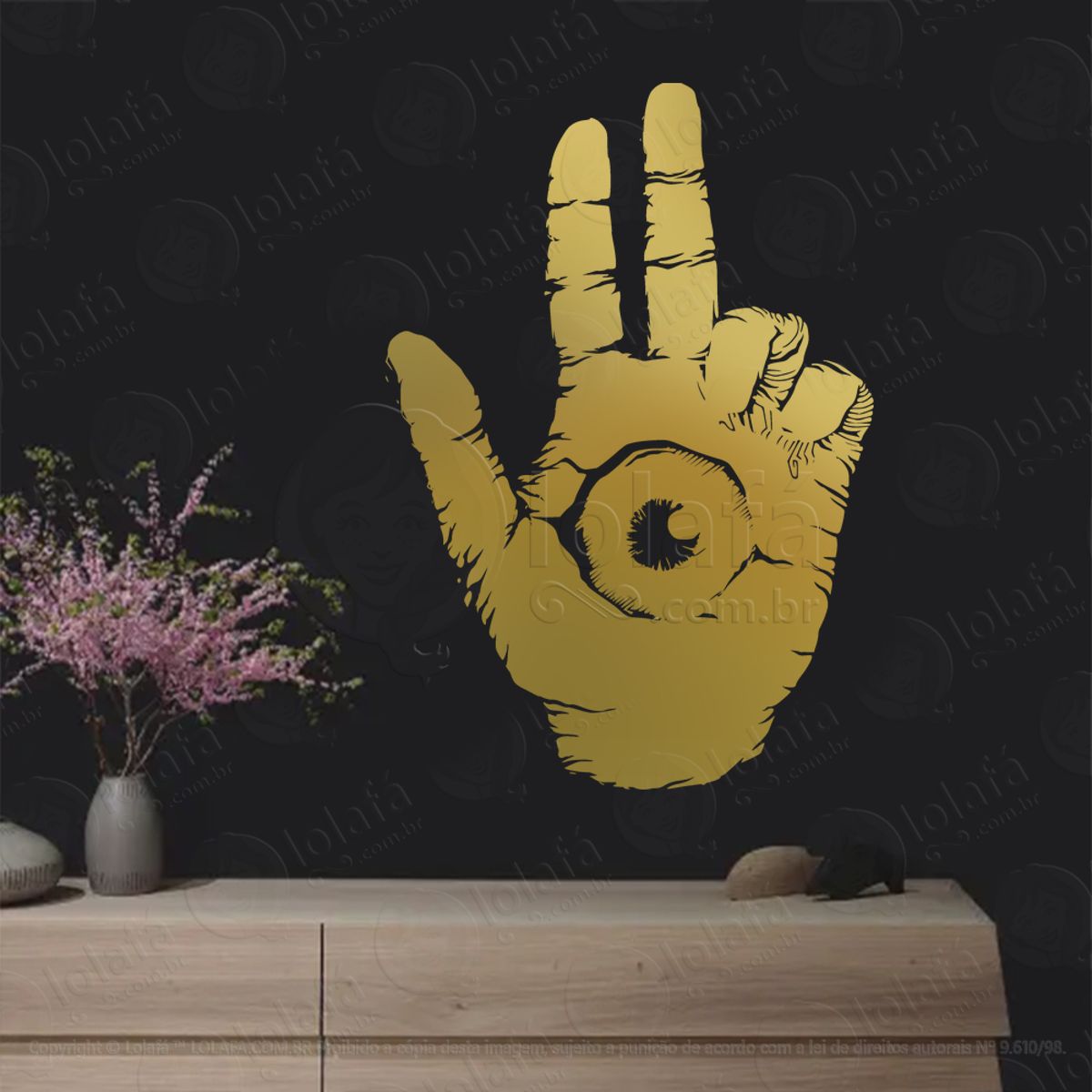 Olho na Mão Eye In Hand Adesivo de Parede Decorativo para Casa, Sala, Quarto, Vidro e Altar Ocultista Mod:17