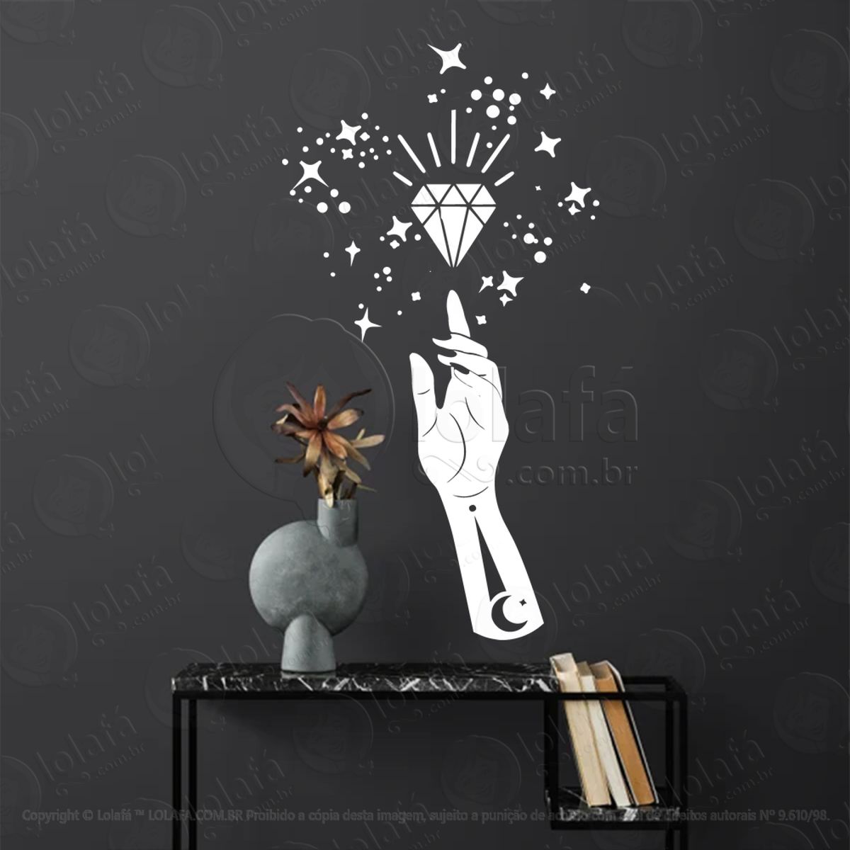 Mão e Cristal Hand and Crystal Adesivo de Parede Decorativo para Casa, Sala, Quarto, Vidro e Altar Ocultista Mod:19