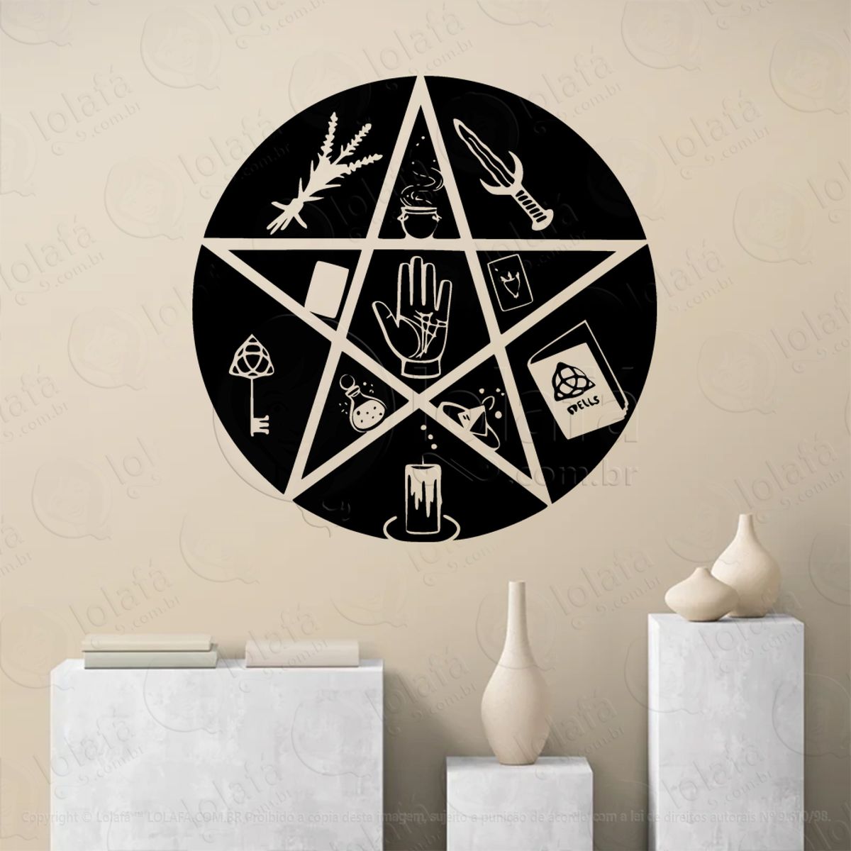 Pentagrama de Mão Hand Pentagram Adesivo de Parede Decorativo para Casa, Sala, Quarto, Vidro e Altar Ocultista Mod:20
