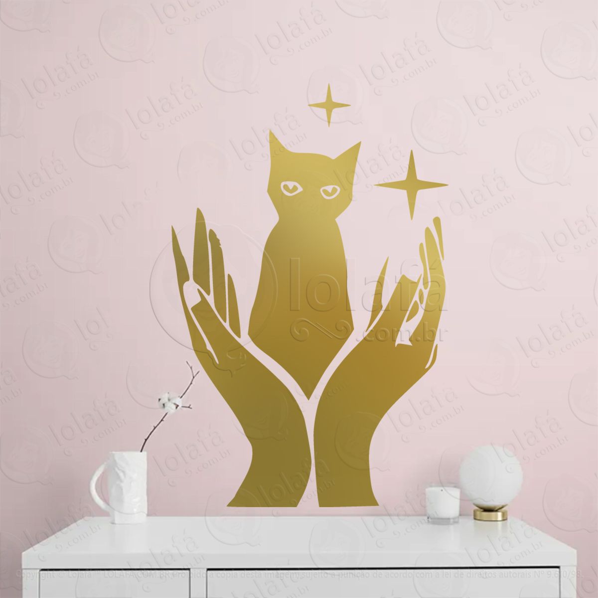 Mãos e Gato Hands and Cat Adesivo de Parede Decorativo para Casa, Sala, Quarto, Vidro e Altar Ocultista Mod:21