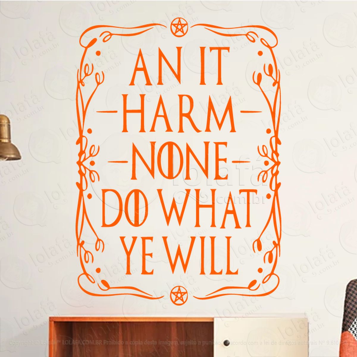Nenhum Dano Harm None Adesivo de Parede Decorativo para Casa, Sala, Quarto, Vidro e Altar Ocultista Mod:25