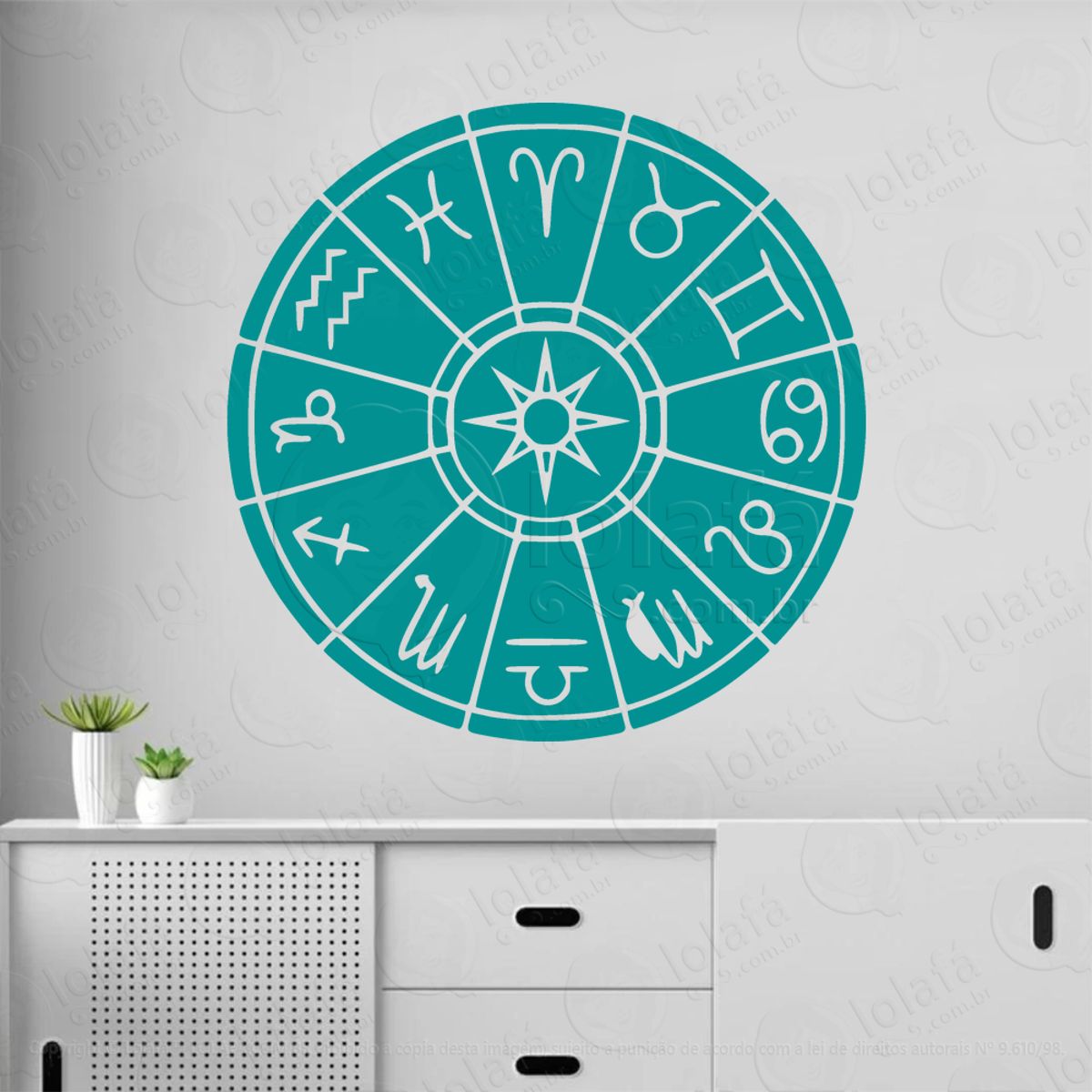 Roda Símbolos do Zodíaco Astrologia Zodiac Wheel Adesivo de Parede Decorativo para Casa, Sala, Quarto, Vidro e Altar Ocultista Mod:43