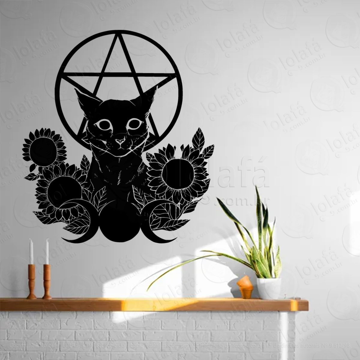 Gato Místico Mystic Puss Adesivo de Parede Decorativo para Casa, Sala, Quarto, Vidro e Altar Ocultista Mod:44