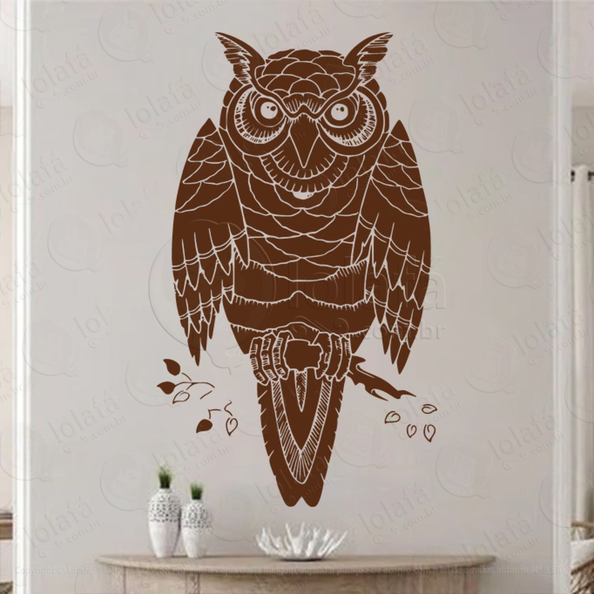Coruja em um Galho Owl on a Branch Adesivo de Parede Decorativo para Casa, Sala, Quarto, Vidro e Altar Ocultista Mod:46