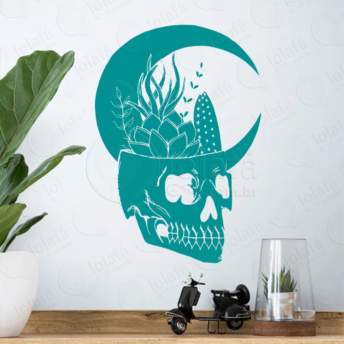 Crânio Lua Milho Skull Moon Corn Adesivo de Parede Decorativo para Casa, Sala, Quarto, Vidro e Altar Ocultista Mod:52