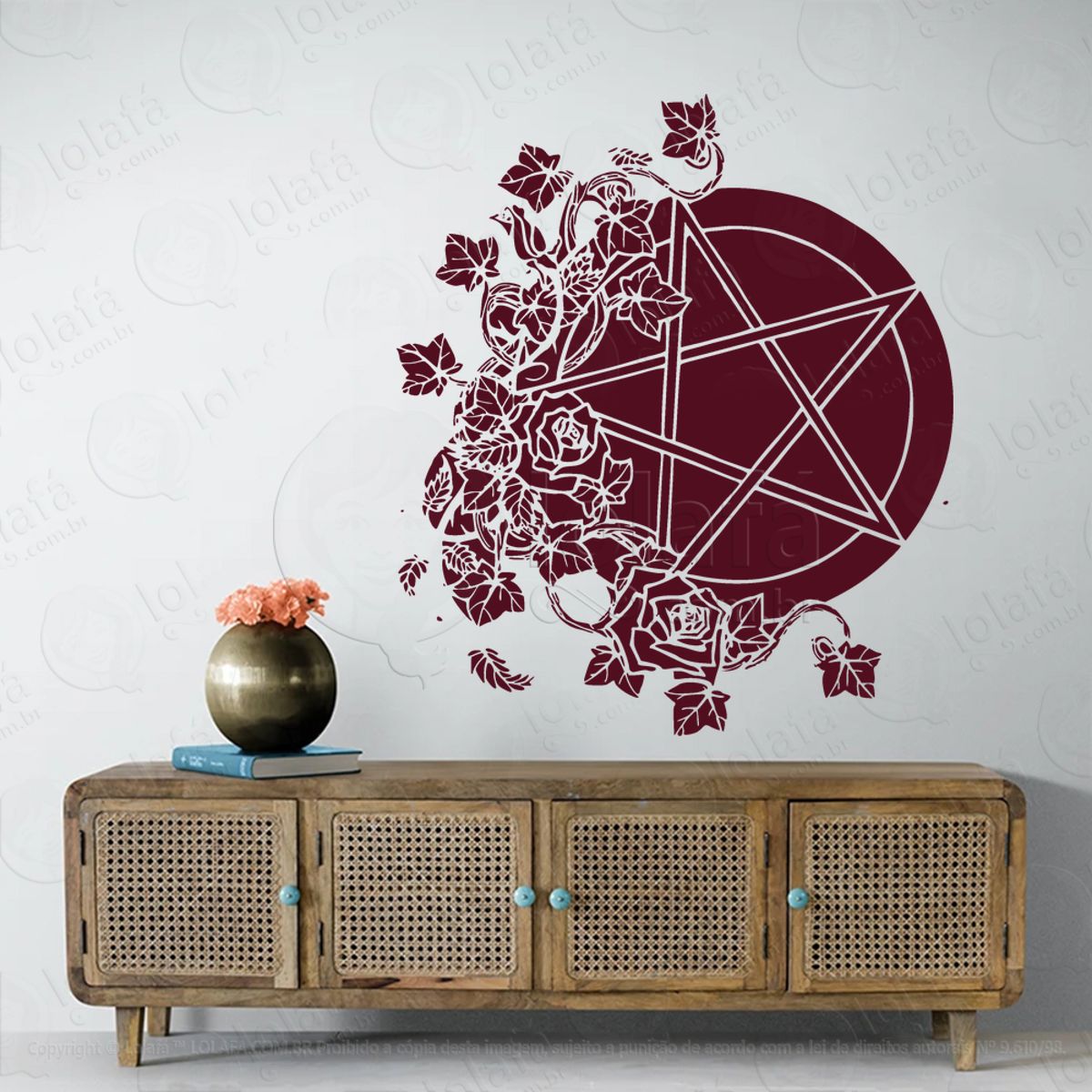 Pentáculo e Folhas Pentancle and Leaves Adesivo de Parede Decorativo para Casa, Sala, Quarto, Vidro e Altar Ocultista Mod:54