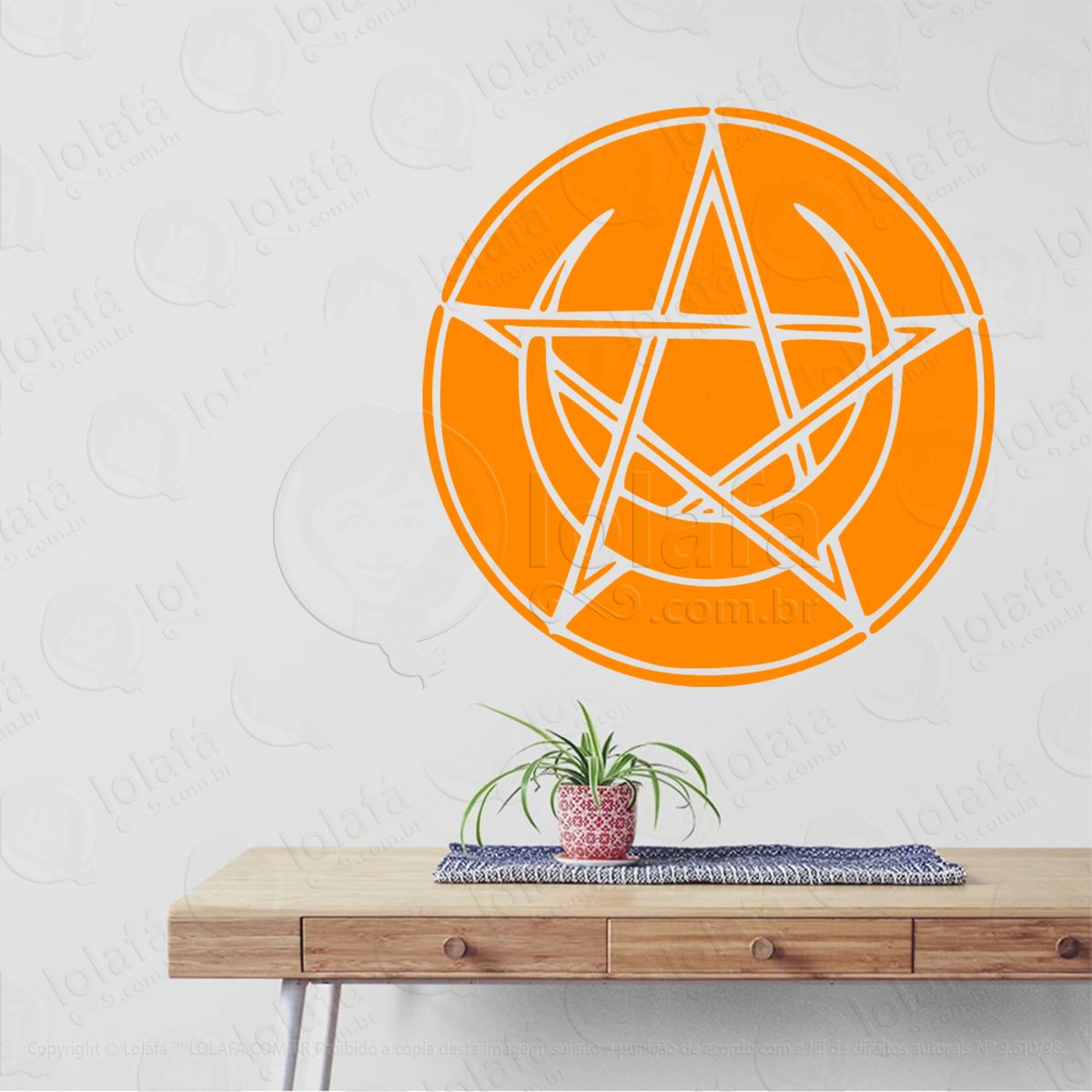 Círculo Lunar Pentagrama Moon Circle Adesivo de Parede Decorativo para Casa, Sala, Quarto, Vidro e Altar Ocultista Mod:55