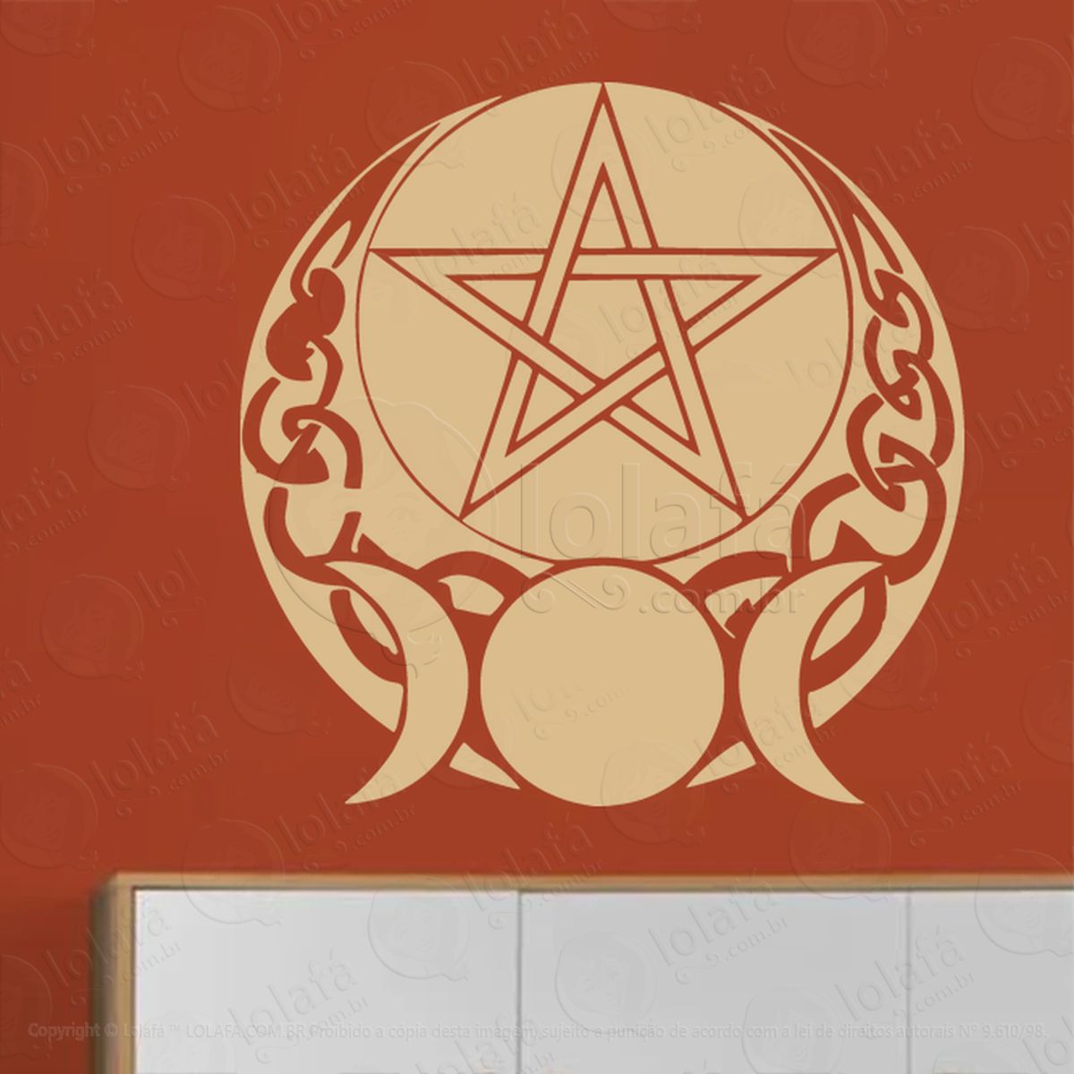 Triluna e Pentagrama Triple Moon Crescent Adesivo de Parede Decorativo para Casa, Sala, Quarto, Vidro e Altar Ocultista Mod:59