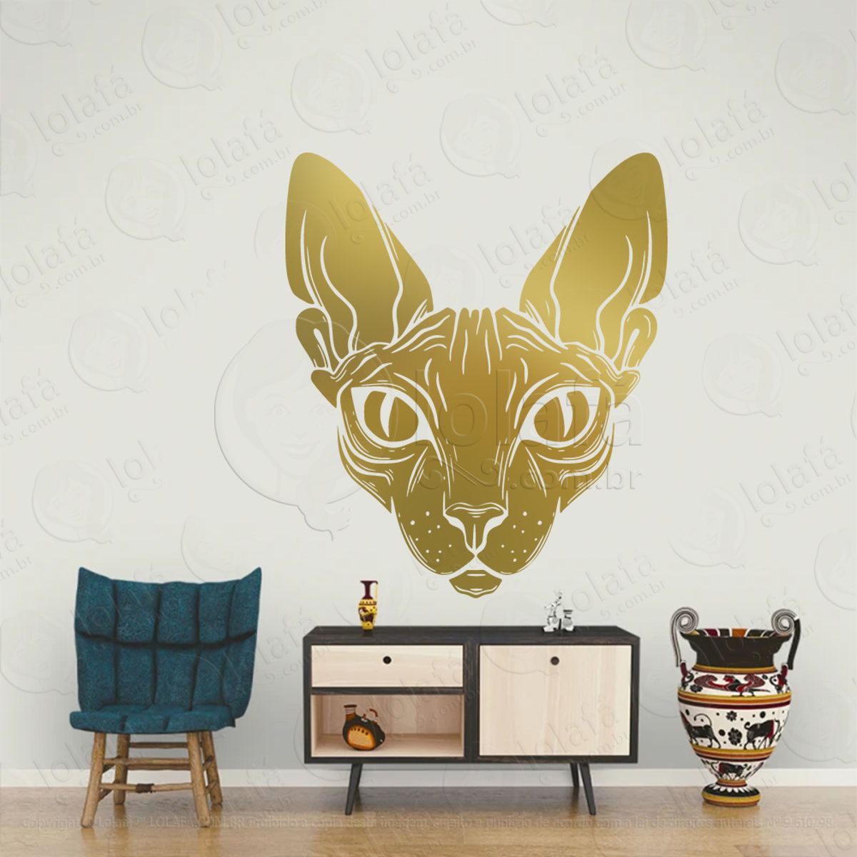 Gato Esfinge Sphinx Cat Adesivo de Parede Decorativo para Casa, Sala, Quarto, Vidro e Altar Ocultista Mod:61