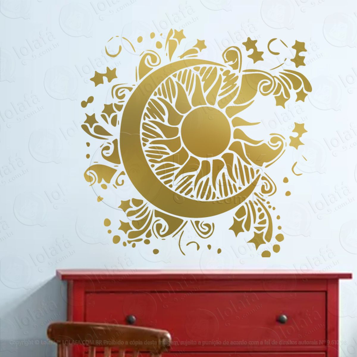 Sol e Lua Sun and Moon Adesivo de Parede Decorativo para Casa, Sala, Quarto, Vidro e Altar Ocultista Mod:65