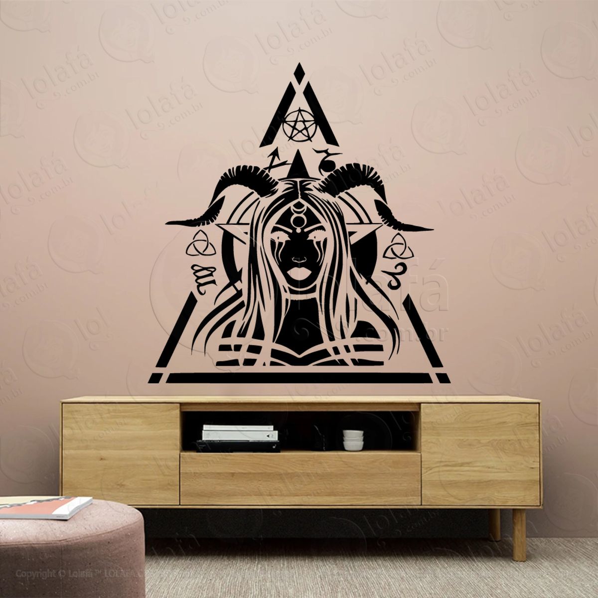Garota Oculta Triângulo Triangle Occult Girl Adesivo de Parede Decorativo para Casa, Sala, Quarto, Vidro e Altar Ocultista Mod:70