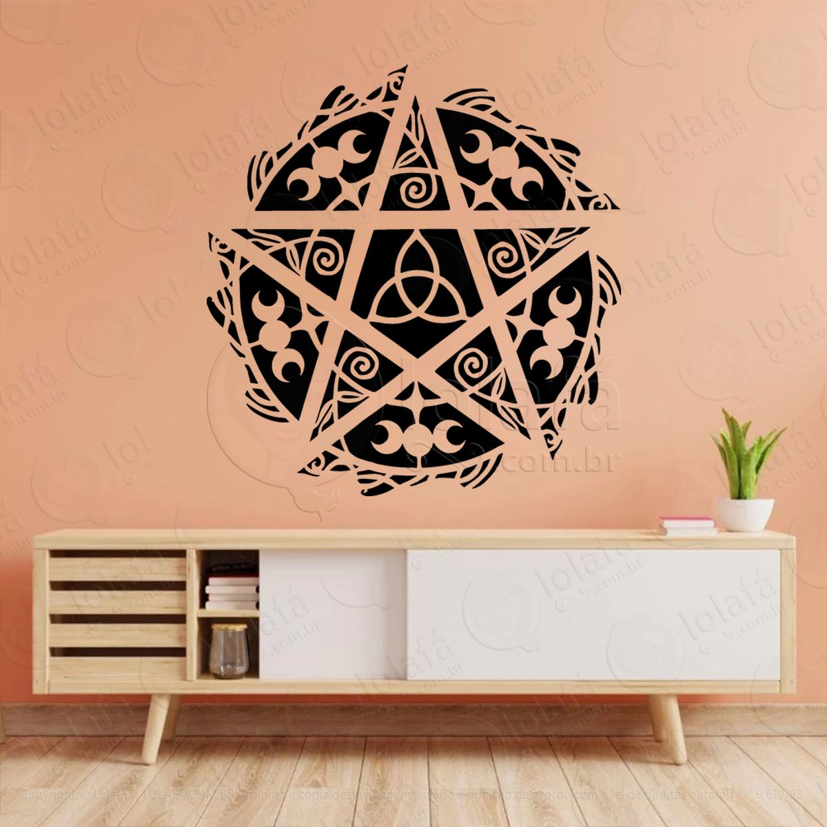 Pentáculo com Pentagrama Triquetra e Triluna Adesivo de Parede Decorativo para Casa, Sala, Quarto, Vidro e Altar Ocultista Mod:73