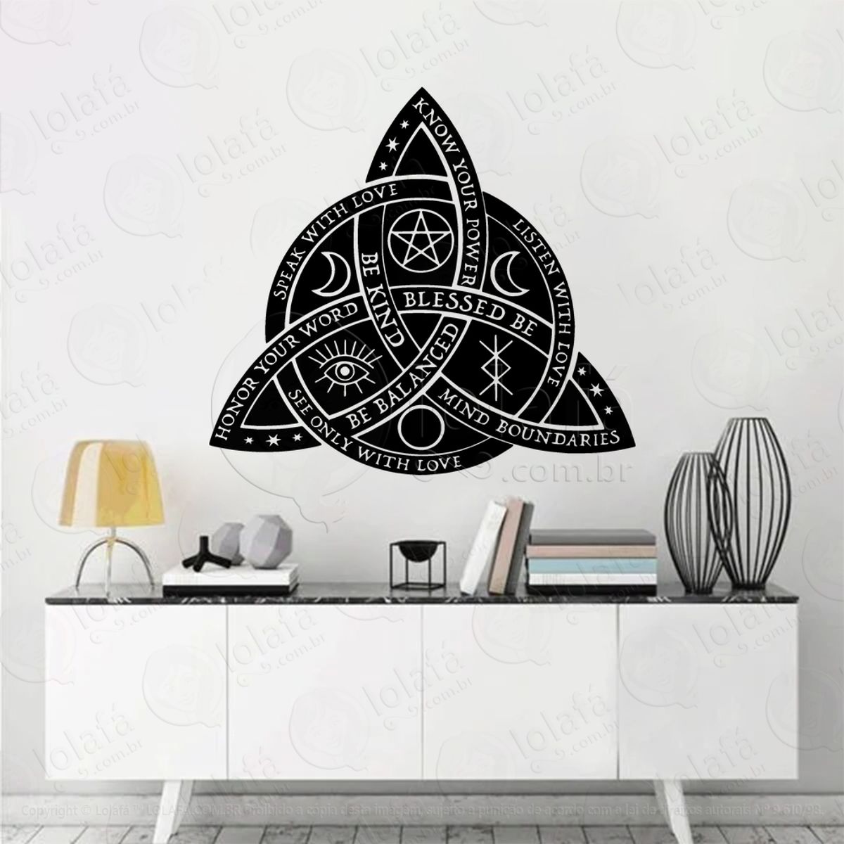 Triquetra Adesivo de Parede Decorativo para Casa, Sala, Quarto, Vidro e Altar Ocultista Mod:74