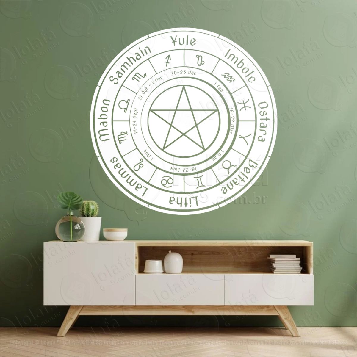 Mandala Roda do Ano Wheel of the Year Adesivo de Parede Decorativo para Casa, Sala, Quarto, Vidro e Altar Ocultista Mod:76