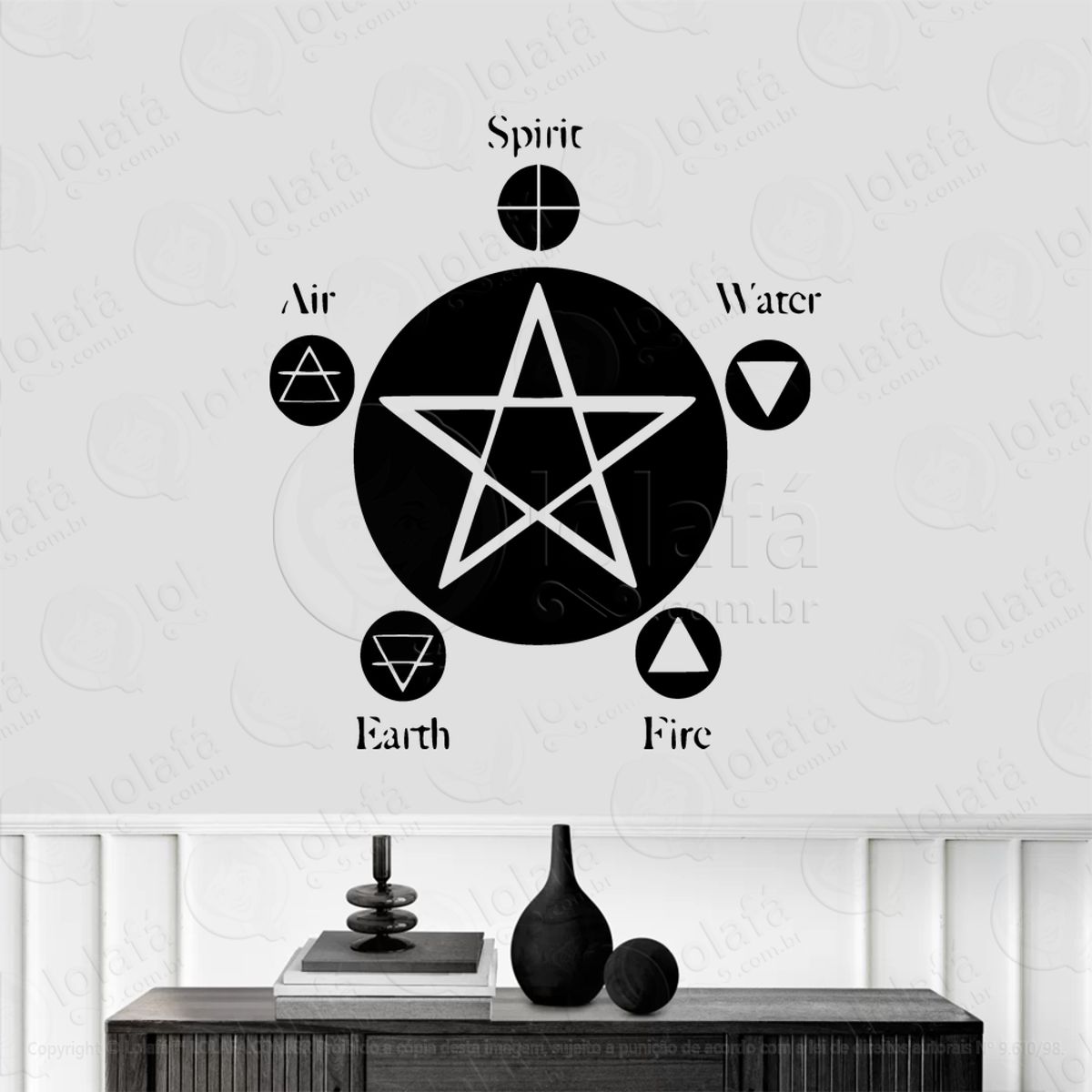 Pentagrama dos Cinco Elementos Wiccan Adesivo de Parede Decorativo para Casa, Sala, Quarto, Vidro e Altar Ocultista Mod:78