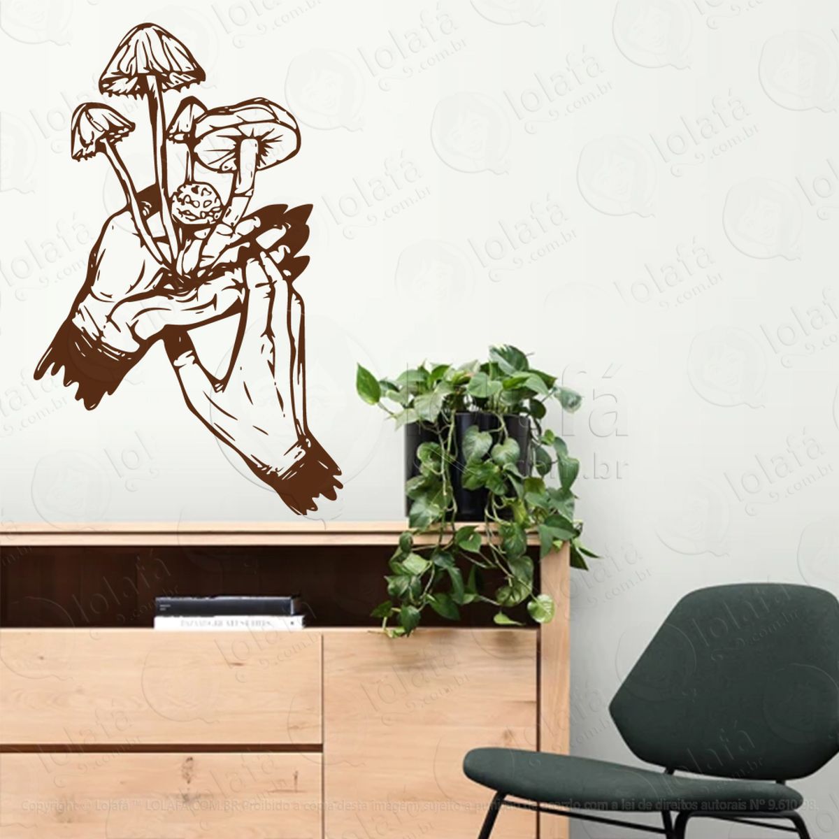 Mãos de Cogumelo Mushroom Hands Adesivo de Parede Decorativo para Casa, Sala, Quarto, Vidro e Altar Ocultista Mod:81