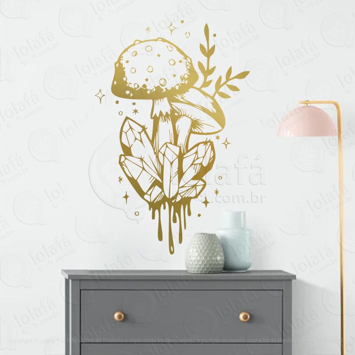 Cogumelos e Cristais Mushrooms and Crystals Adesivo de Parede Decorativo para Casa, Sala, Quarto, Vidro e Altar Ocultista Mod:82