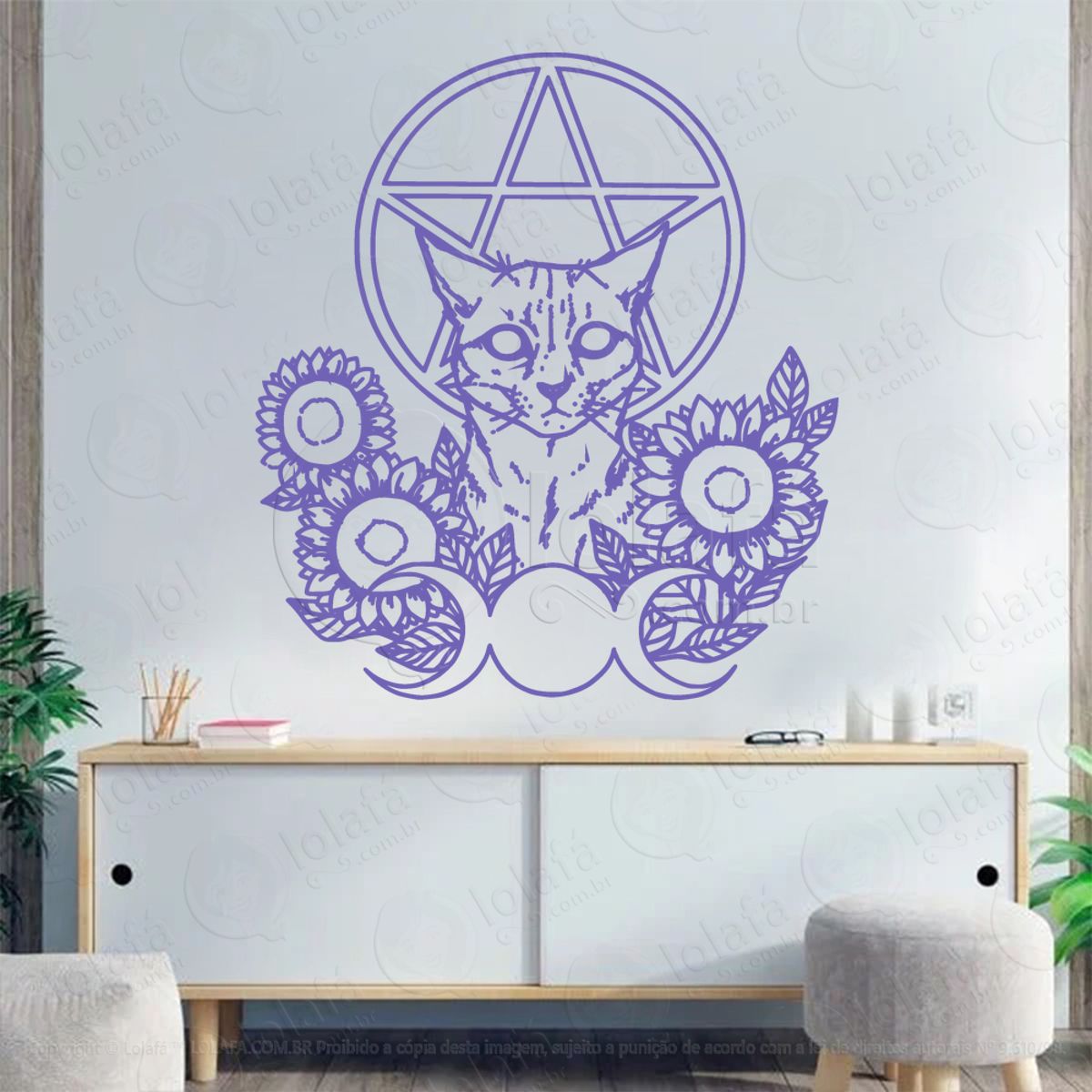 Gato Místico Mystic Puss Adesivo de Parede Decorativo para Casa, Sala, Quarto, Vidro e Altar Ocultista Mod:84