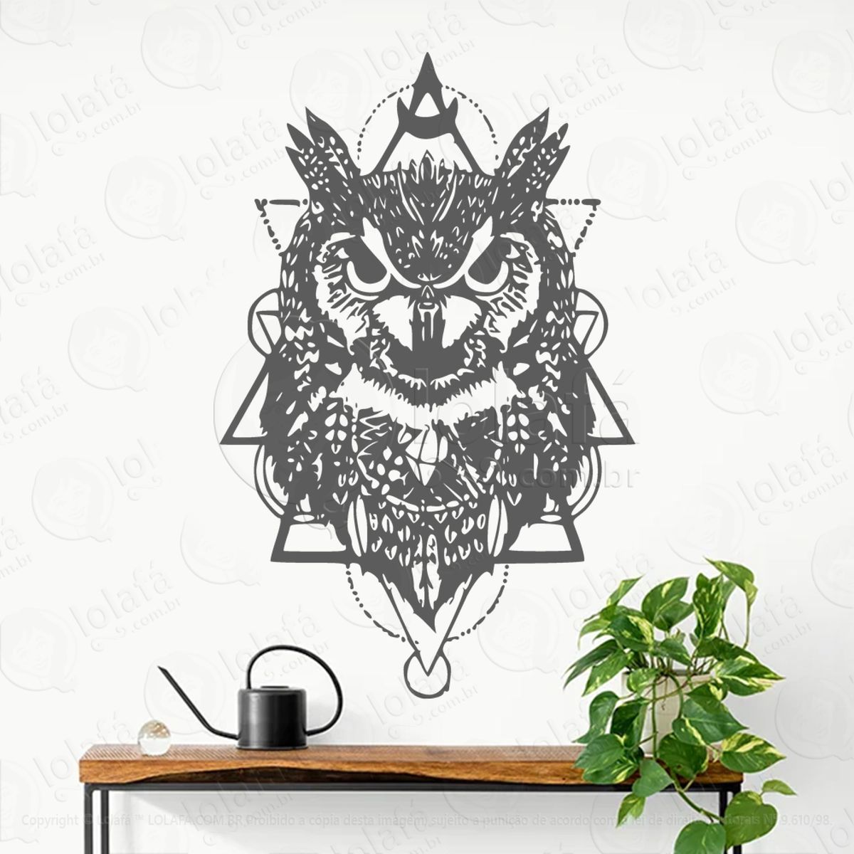 Coruja Geométrica Owl Geometry Adesivo de Parede Decorativo para Casa, Sala, Quarto, Vidro e Altar Ocultista Mod:89