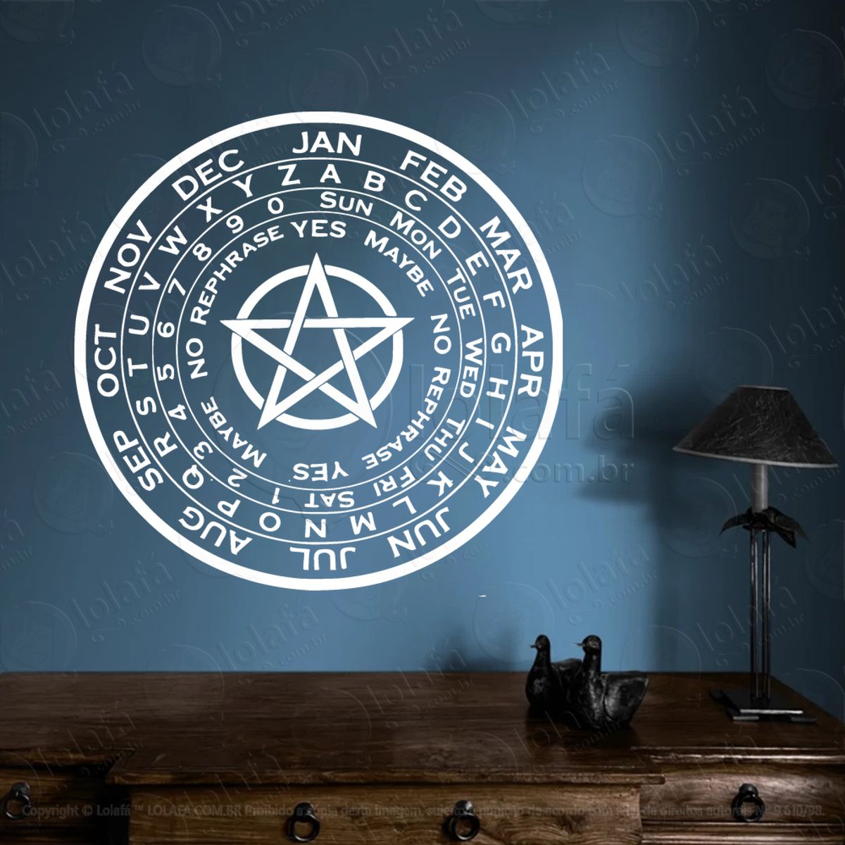 Placa Pêndulo Mêses Pendulum Board Months Adesivo de Parede Decorativo para Casa, Sala, Quarto, Vidro e Altar Ocultista Mod:94
