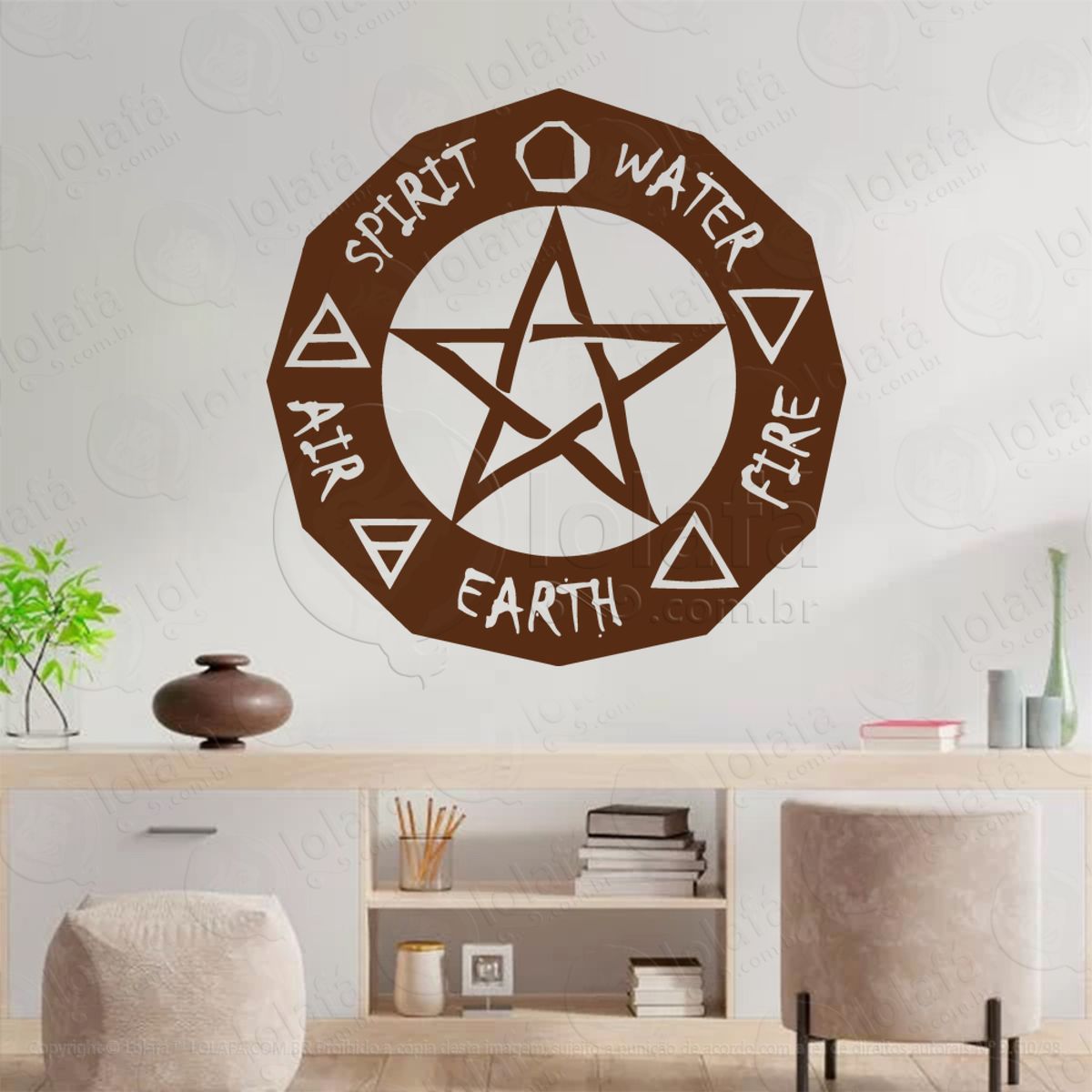 Pentagrama dos Cinco Elementos Adesivo de Parede Decorativo para Casa, Sala, Quarto, Vidro e Altar Ocultista Mod:97
