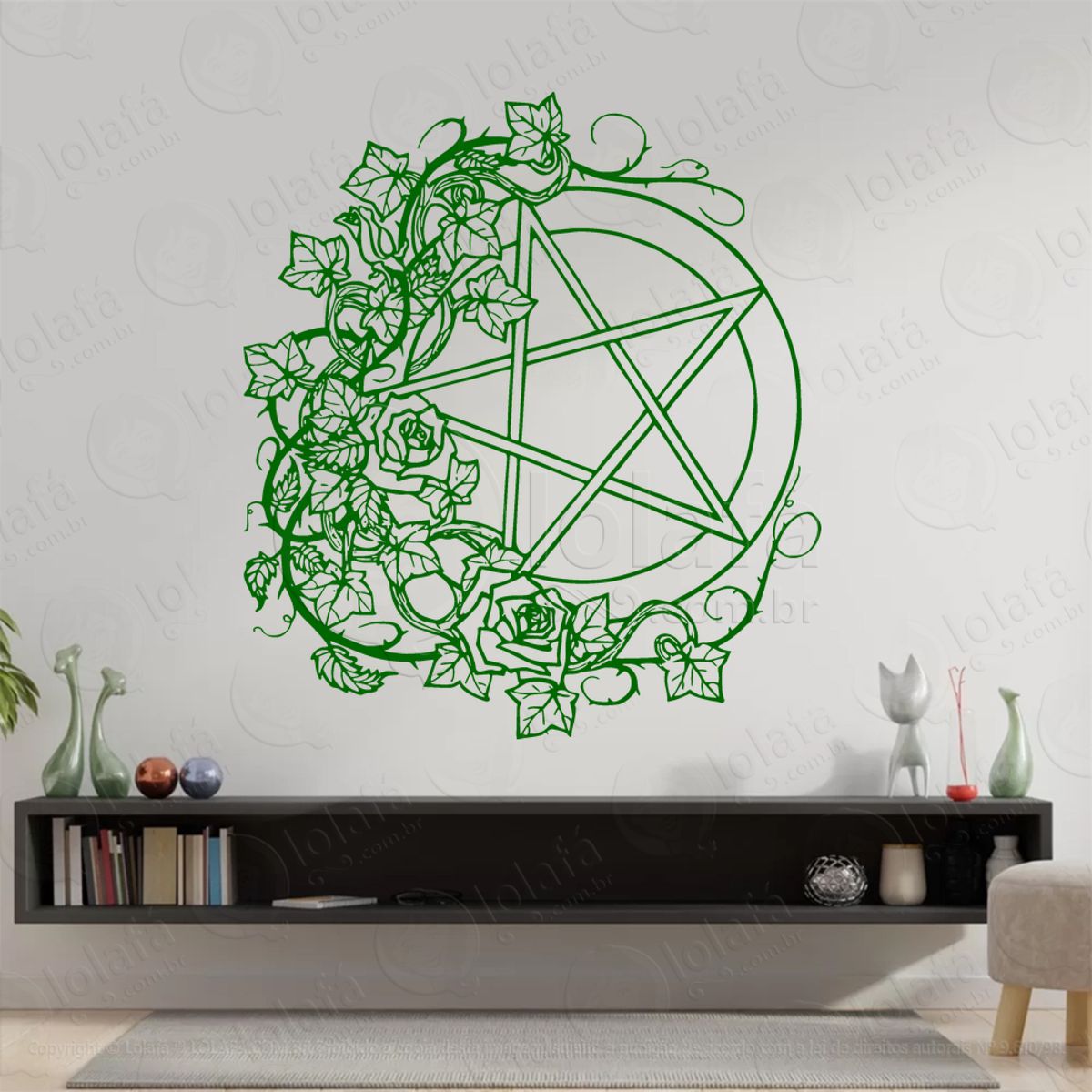 Pentáculo e Folhas Pentancle and Leaves Adesivo de Parede Decorativo para Casa, Sala, Quarto, Vidro e Altar Ocultista Mod:98