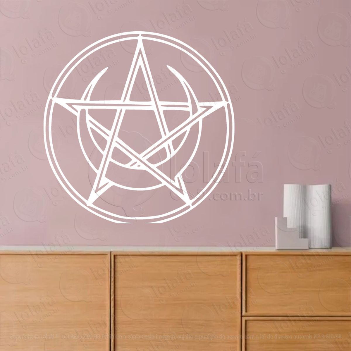 Círculo Lunar Pentagrama Moon Circle Adesivo de Parede Decorativo para Casa, Sala, Quarto, Vidro e Altar Ocultista Mod:99