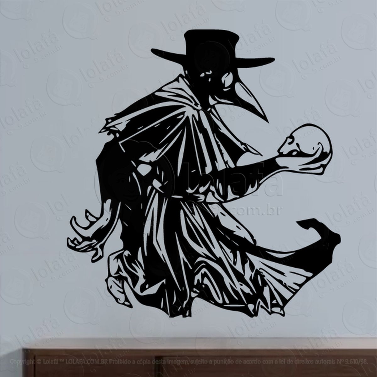 Crânio do Doutor da Peste Plague Doctor Skull Adesivo de Parede Decorativo para Casa, Sala, Quarto, Vidro e Altar Ocultista Mod:100