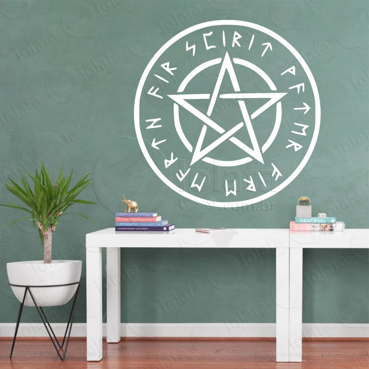 Círculo de Pentagrama Rúnico Rune Circle Adesivo de Parede Decorativo para Casa, Sala, Quarto, Vidro e Altar Ocultista Mod:102