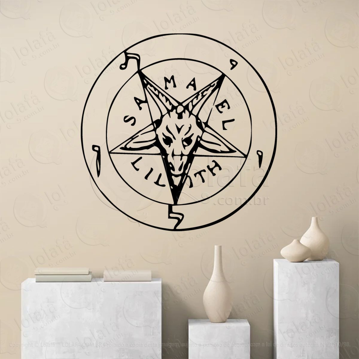 Pentagrama de Cabra Samael Lilith Goat Adesivo de Parede Decorativo para Casa, Sala, Quarto, Vidro e Altar Ocultista Mod:104