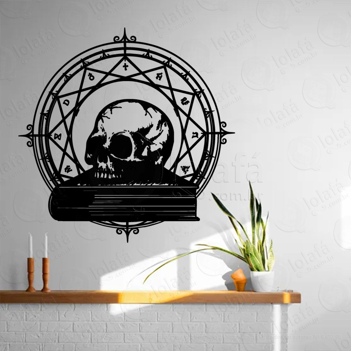 Livro da Caveira Skull Book Adesivo de Parede Decorativo para Casa, Sala, Quarto, Vidro e Altar Ocultista Mod:109