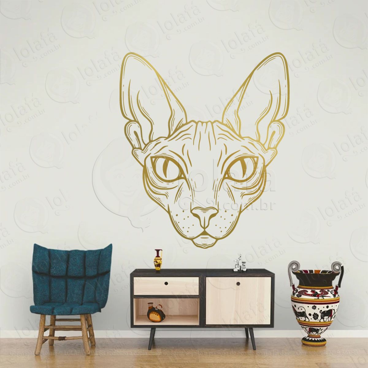Gato Esfinge Sphinx Cat Adesivo de Parede Decorativo para Casa, Sala, Quarto, Vidro e Altar Ocultista Mod:112