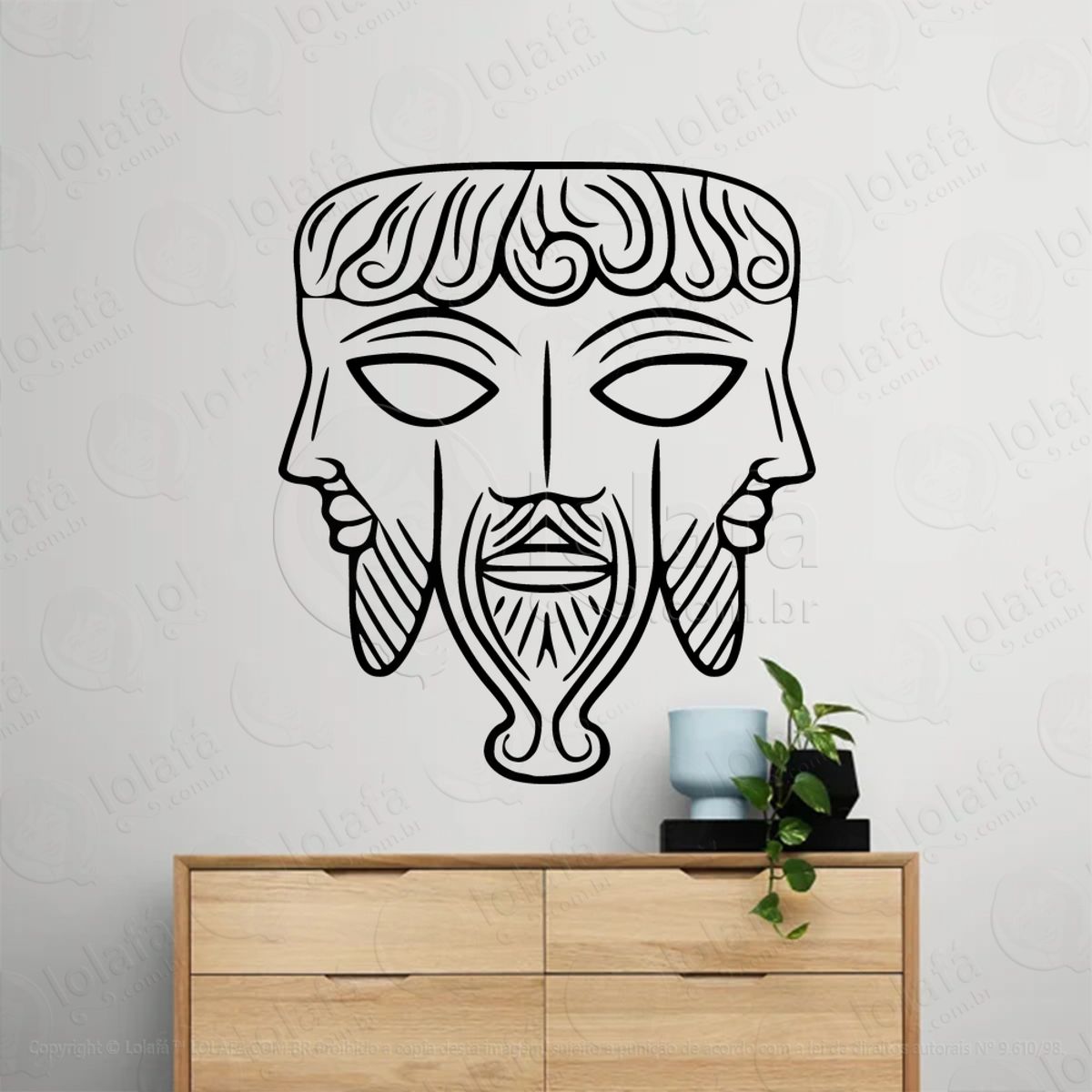 Deus de Três Faces Three Faced God Adesivo de Parede Decorativo para Casa, Sala, Quarto, Vidro e Altar Ocultista Mod:119