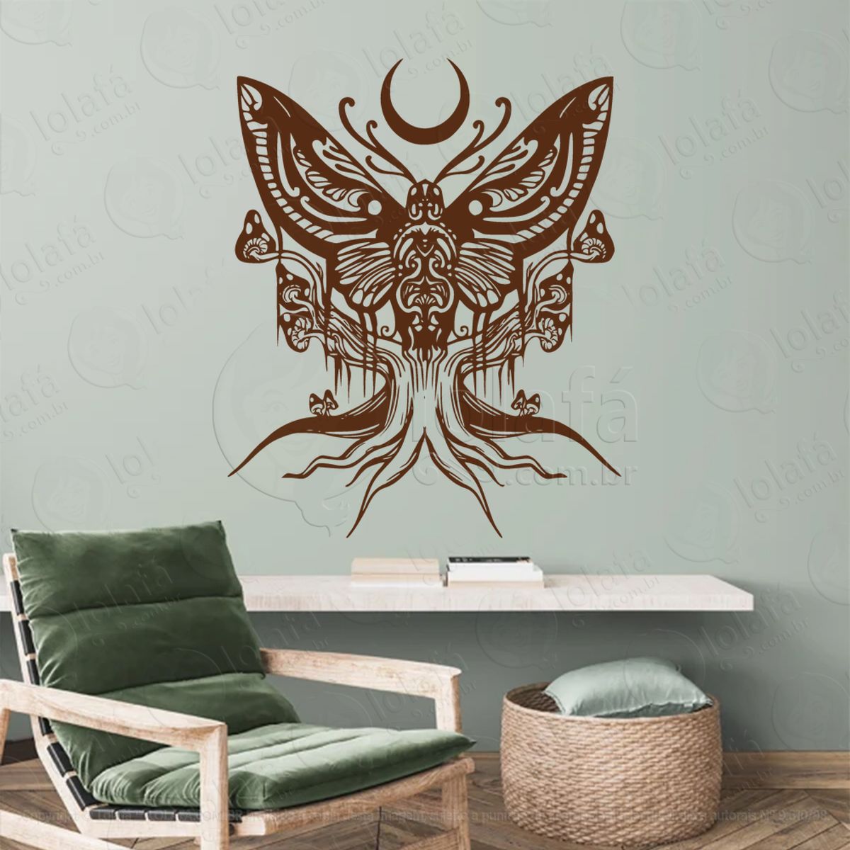 Traça de Árvore Tree Moth Adesivo de Parede Decorativo para Casa, Sala, Quarto, Vidro e Altar Ocultista Mod:120