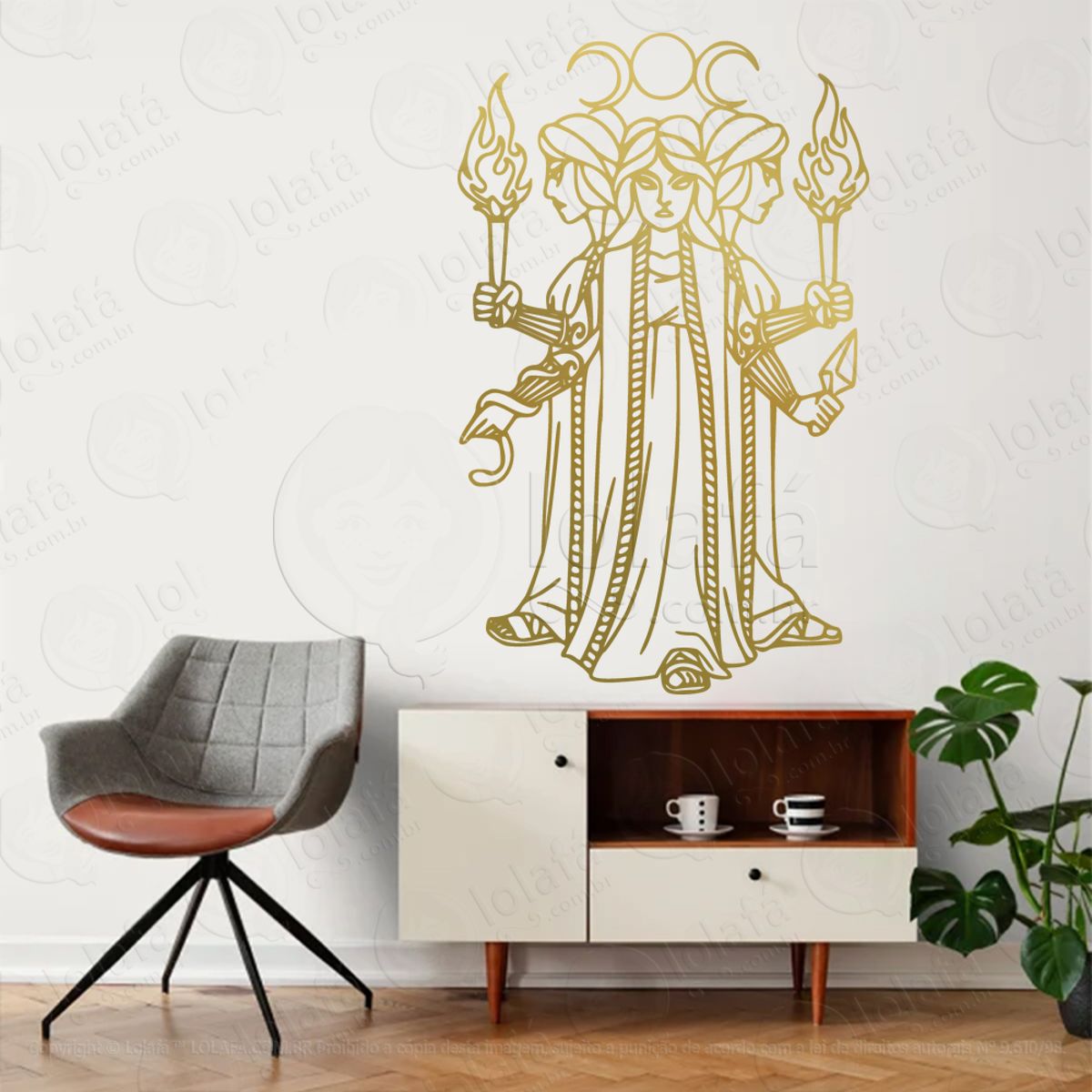 Deusa Tríplice Triluna Triple Goddess Adesivo de Parede Decorativo para Casa, Sala, Quarto, Vidro e Altar Ocultista Mod:126