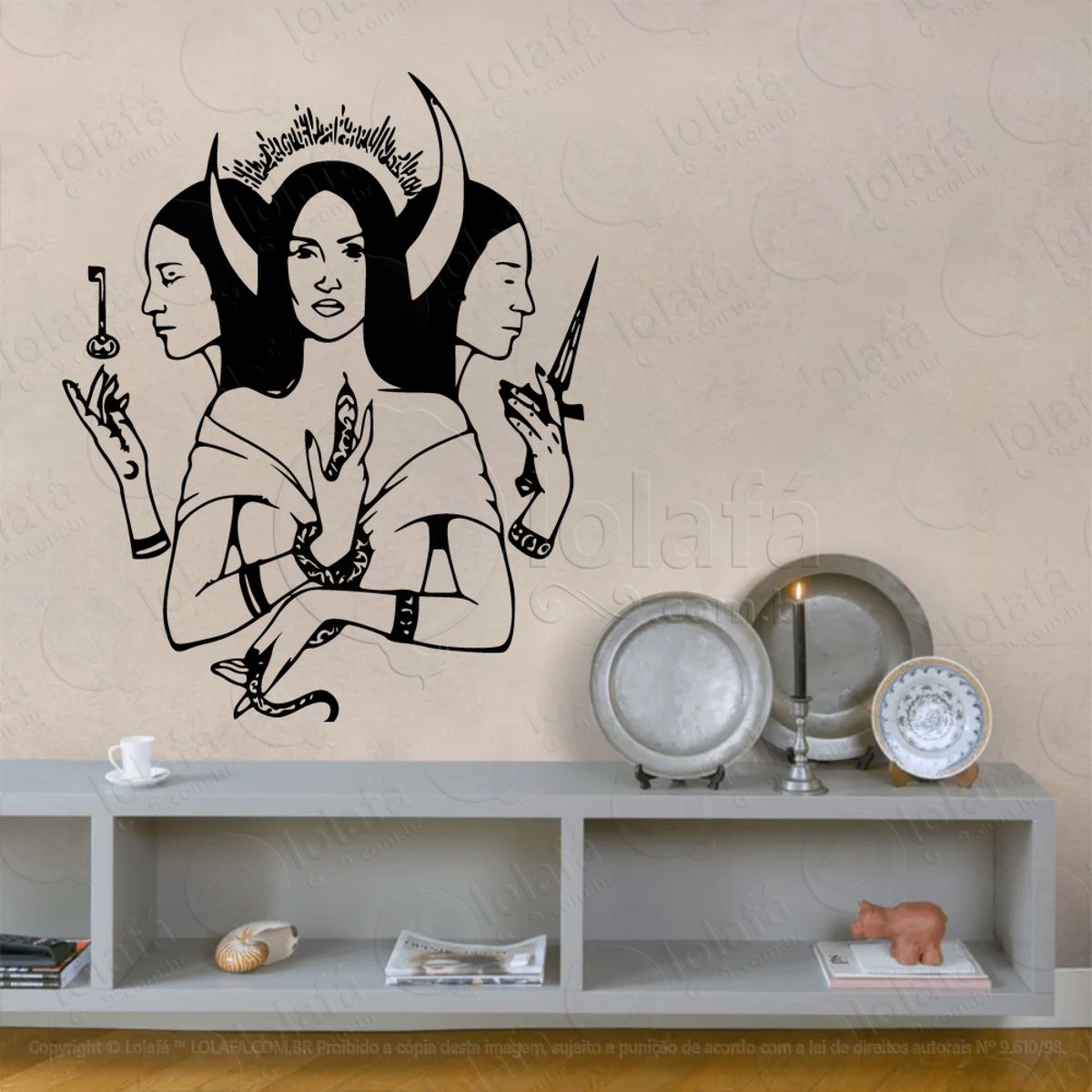 Deusa Tríplice Triple Goddess Heads Adesivo de Parede Decorativo para Casa, Sala, Quarto, Vidro e Altar Ocultista Mod:127
