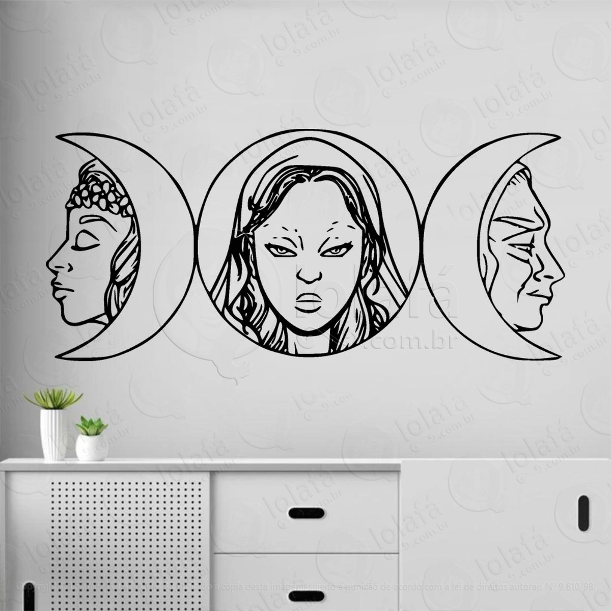 Deusa Tríplice Triluna Triple Goddess Adesivo de Parede Decorativo para Casa, Sala, Quarto, Vidro e Altar Ocultista Mod:128