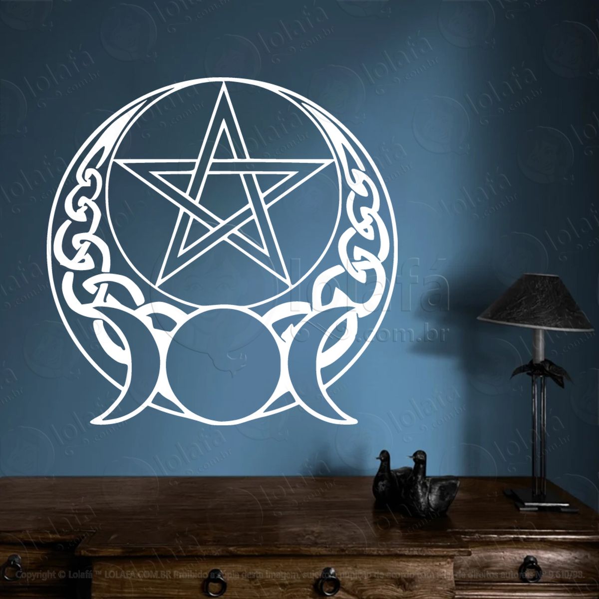 Crescente da Lua Tríplice Triluna Triple Moon Crescent Adesivo de Parede Decorativo para Casa, Sala, Quarto, Vidro e Altar Ocultista Mod:129