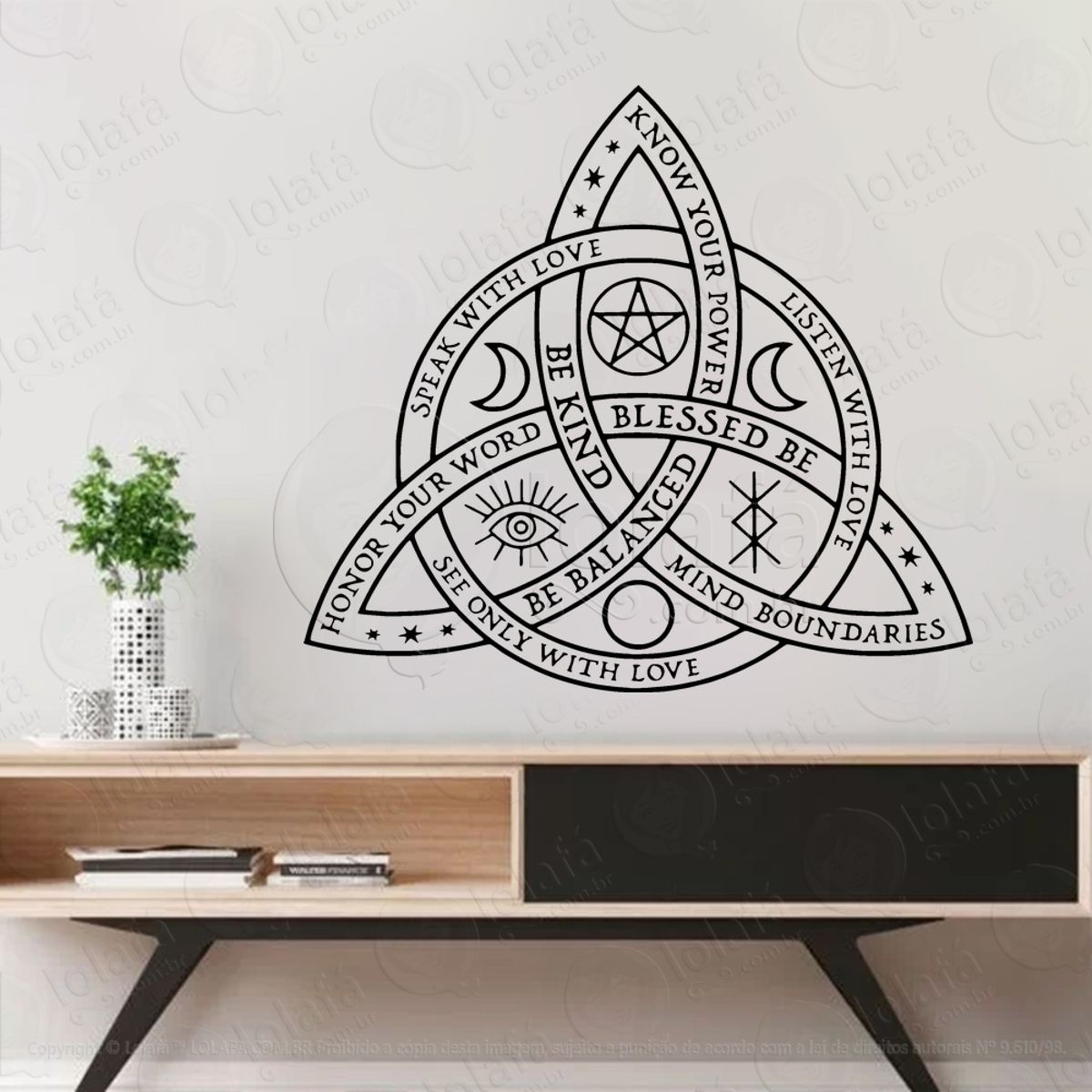 Triquetra Adesivo de Parede Decorativo para Casa, Sala, Quarto, Vidro e Altar Ocultista Mod:131