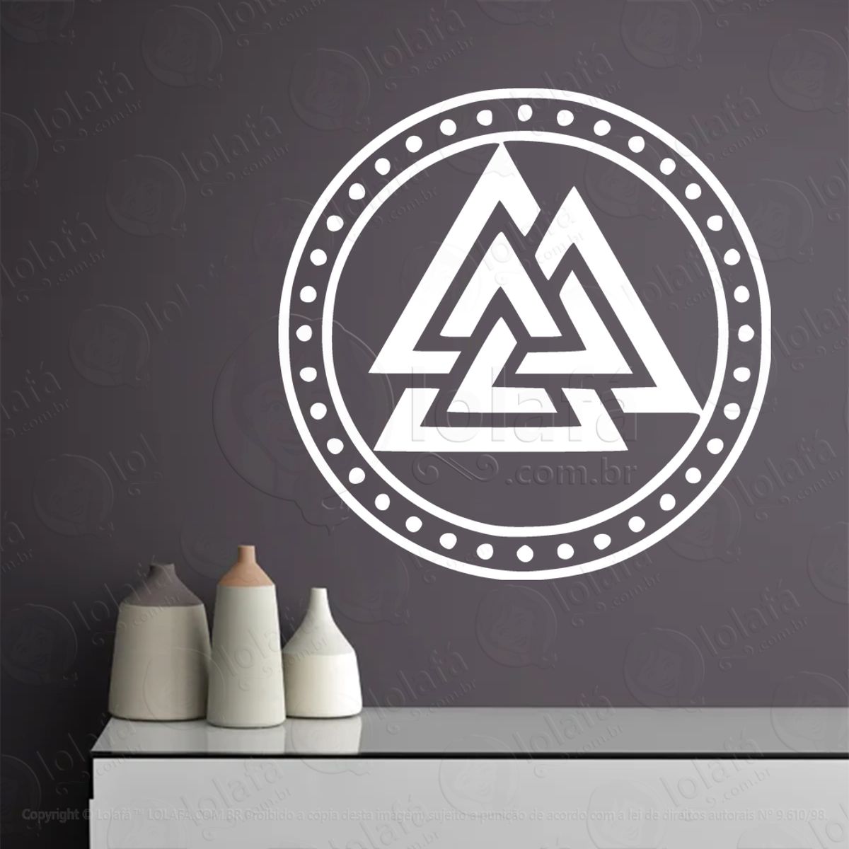 Valknut Adesivo de Parede Decorativo para Casa, Sala, Quarto, Vidro e Altar Ocultista Mod:132
