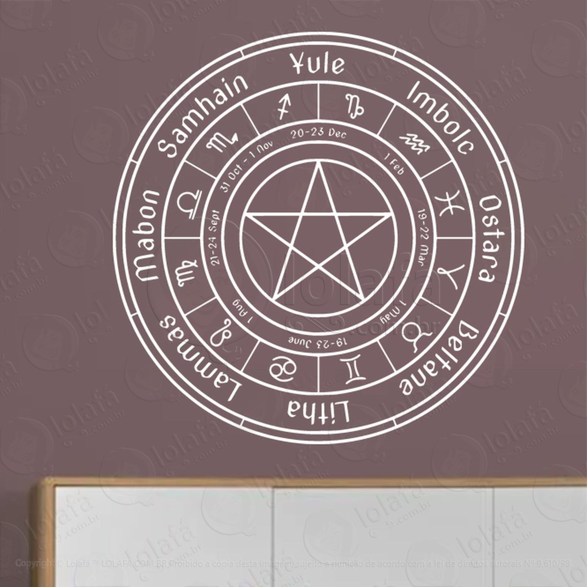 Roda do Ano Wheel of the Year Adesivo de Parede Decorativo para Casa, Sala, Quarto, Vidro e Altar Ocultista Mod:133