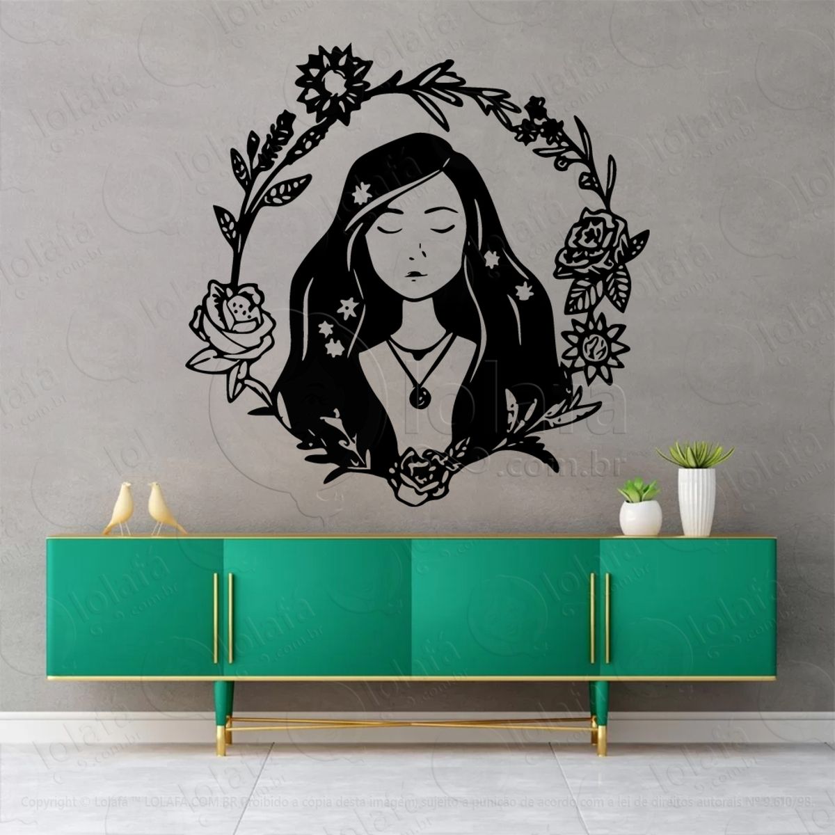 Mulher e Loureiro Woman and LAUREL Adesivo de Parede Decorativo para Casa, Sala, Quarto, Vidro e Altar Ocultista Mod:142
