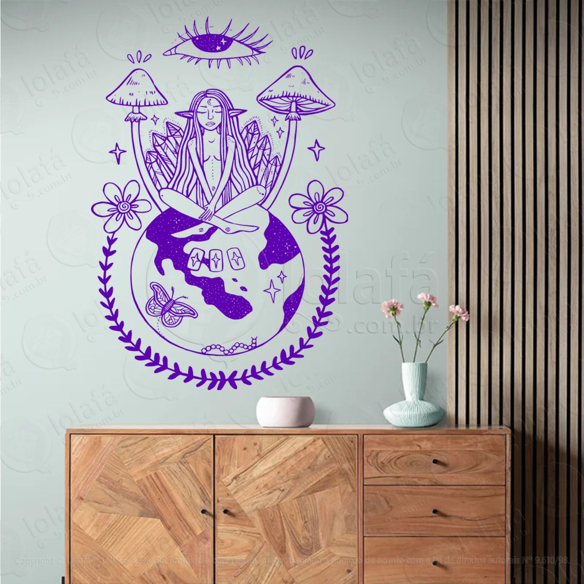 Mulher Cogumelos da Terra Woman Mushrooms Adesivo de Parede Decorativo para Casa, Sala, Quarto, Vidro e Altar Ocultista Mod:144