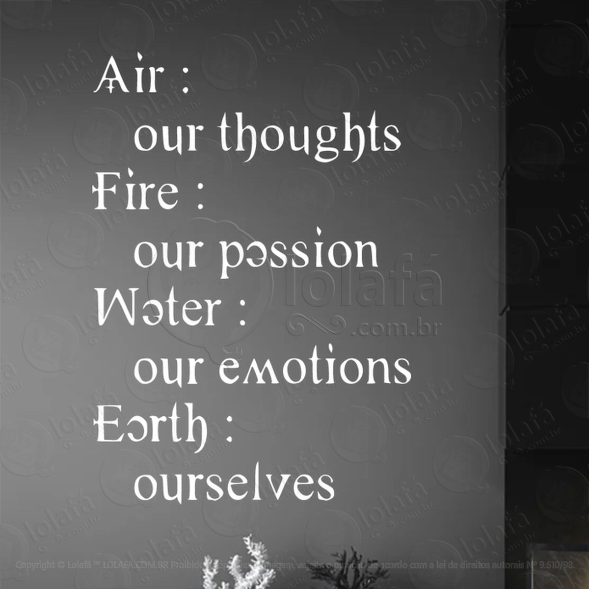 Frase Ar Fogo Água e Terra Air Our Thougths Adesivo de Parede Decorativo para Casa, Sala, Quarto, Vidro e Altar Ocultista Mod:146