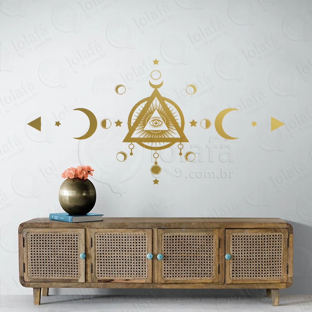 Lua Tríplice Olho Que Tudo Vê All Seeing Eye Triple Moon Adesivo de Parede Decorativo para Casa, Sala, Quarto, Vidro e Altar Ocultista Mod:147