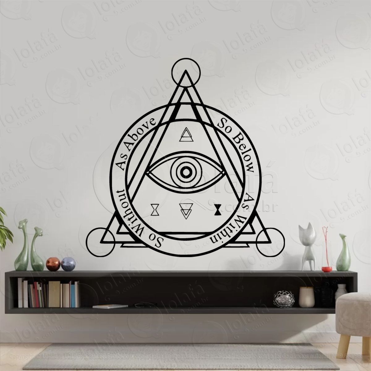 As Above Eye Triangle Triângulo do Olho Adesivo de Parede Decorativo para Casa, Sala, Quarto, Vidro e Altar Ocultista Mod:148
