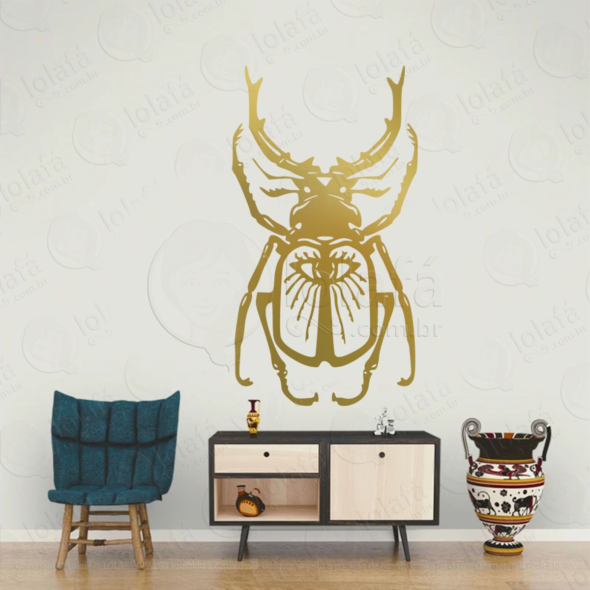 Besouro Beetle Adesivo de Parede Decorativo para Casa, Sala, Quarto, Vidro e Altar Ocultista Mod:152
