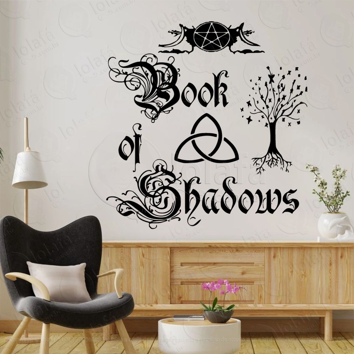 Book of Shadows Livro das Sombras Adesivo de Parede Decorativo para Casa, Sala, Quarto, Vidro e Altar Ocultista Mod:153