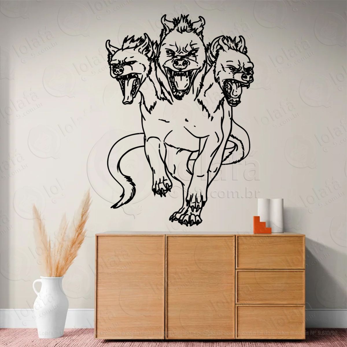 Cerberus Adesivo de Parede Decorativo para Casa, Sala, Quarto, Vidro e Altar Ocultista Mod:157